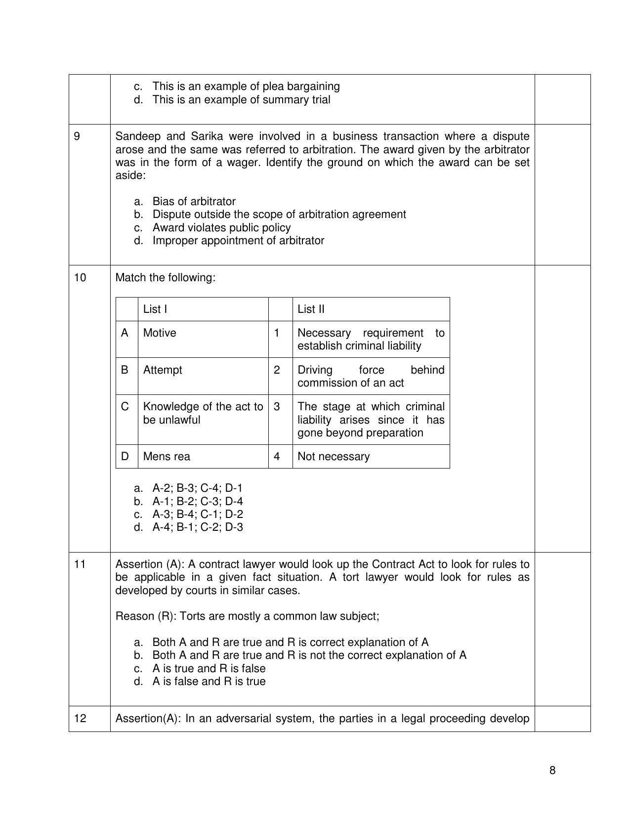 CBSE Class 12th Legal Studies Sample Question Paper 2021-22 - Page 8