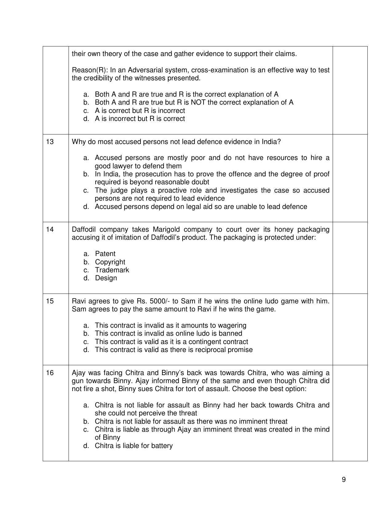 CBSE Class 12th Legal Studies Sample Question Paper 2021-22 - Page 9