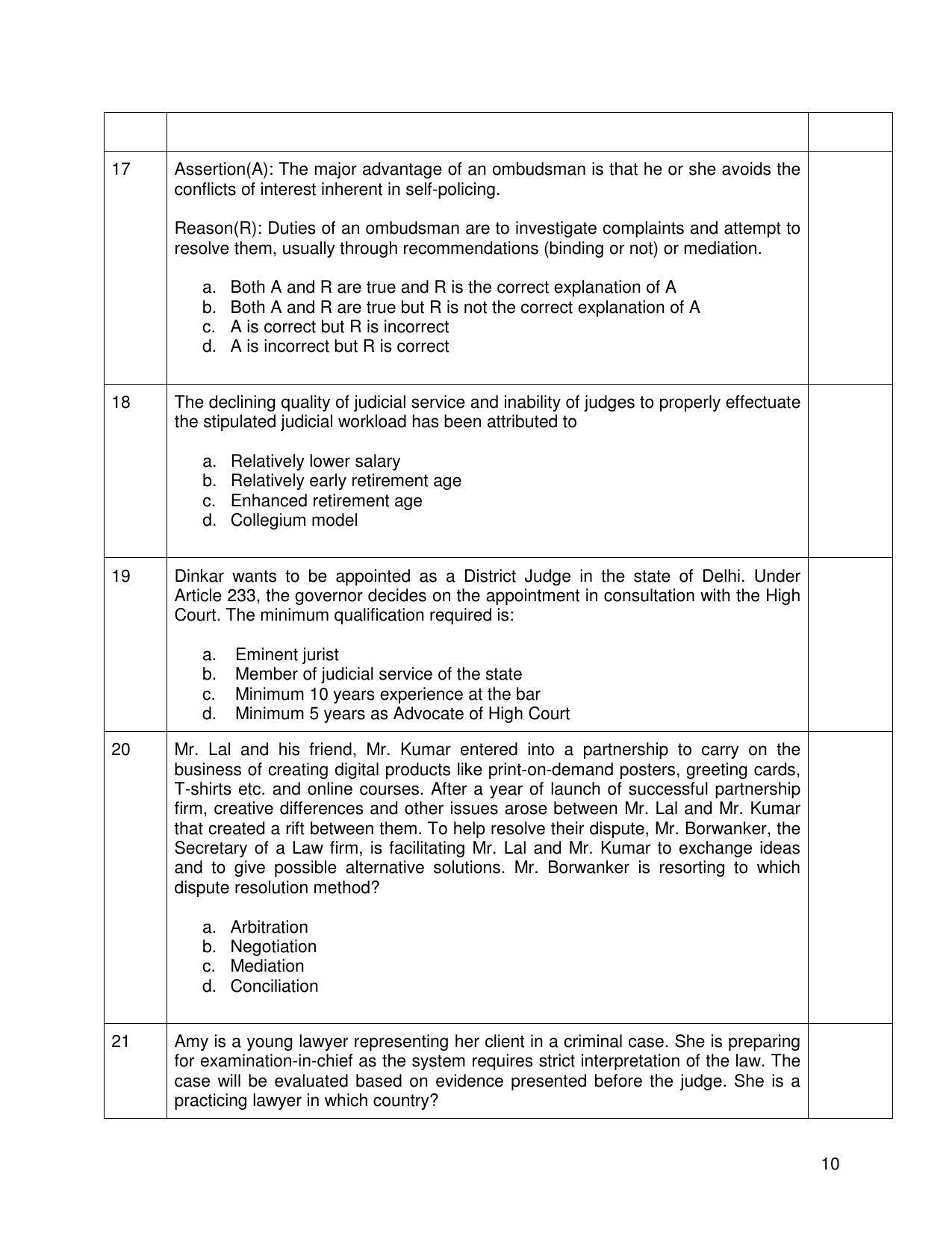 CBSE Class 12th Legal Studies Sample Question Paper 2021-22 - Page 10