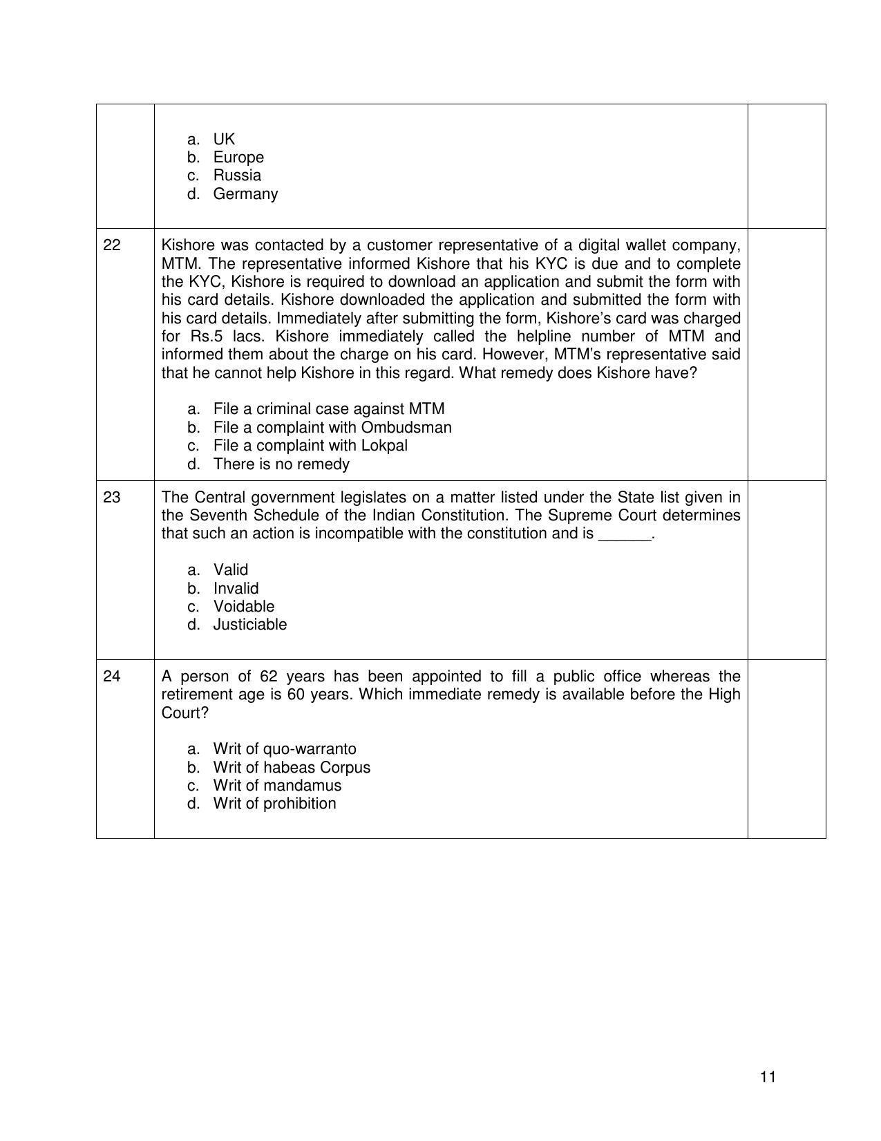 CBSE Class 12th Legal Studies Sample Question Paper 2021-22 - Page 11