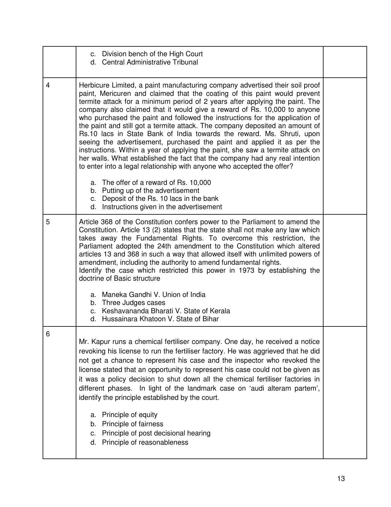 CBSE Class 12th Legal Studies Sample Question Paper 2021-22 - Page 13