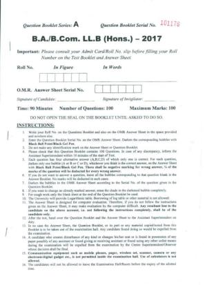 PU B.A./B.Com. LLB. (Hons.) 2017 Question Paper