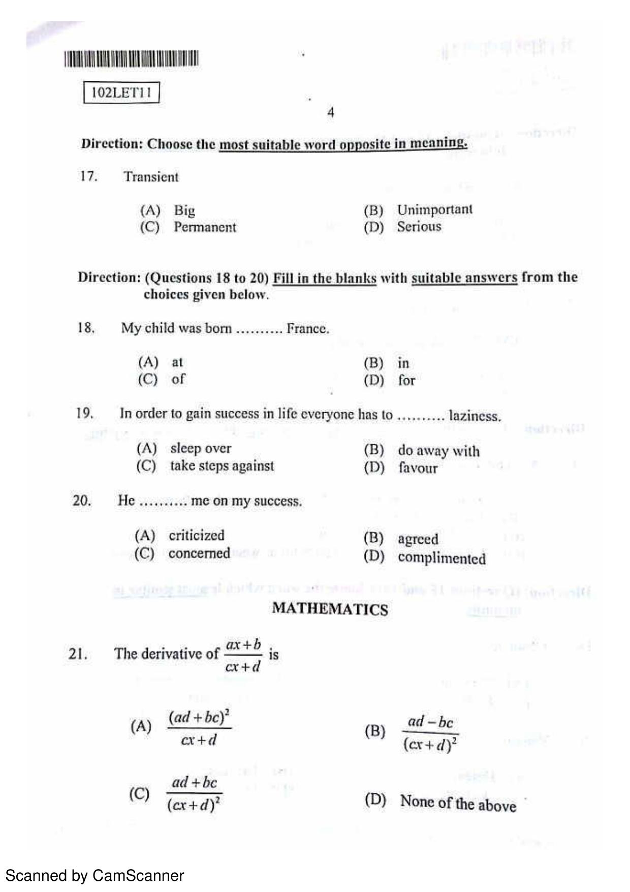 CUSAT CAT 2011 Lateral Entry Question Paper - Page 5