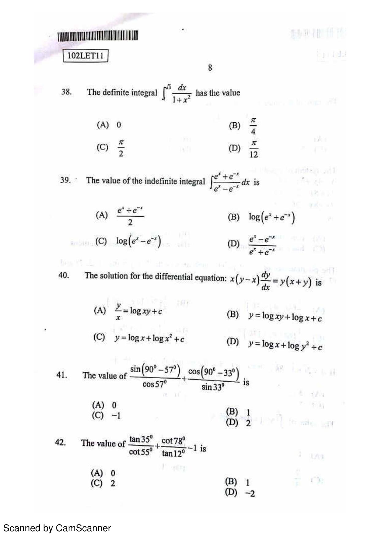 CUSAT CAT 2011 Lateral Entry Question Paper - Page 9