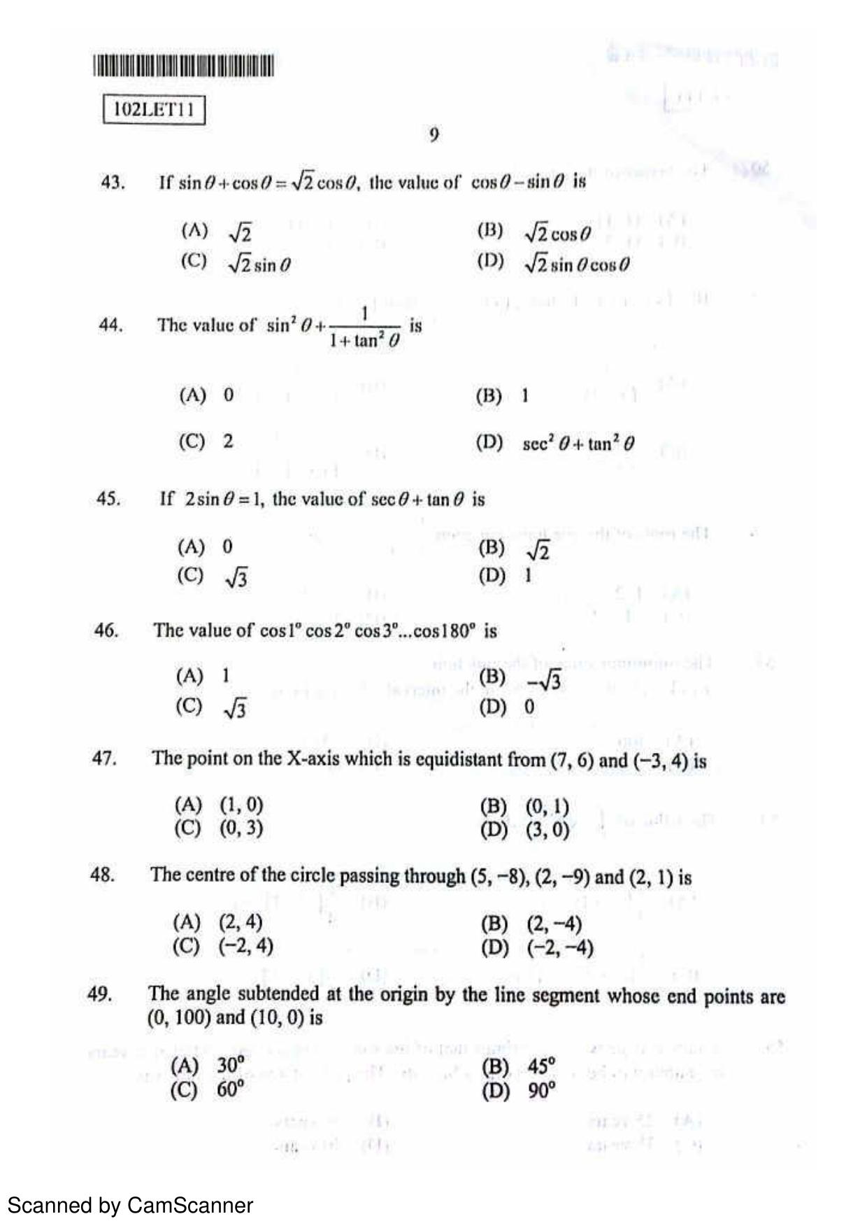 CUSAT CAT 2011 Lateral Entry Question Paper - Page 10