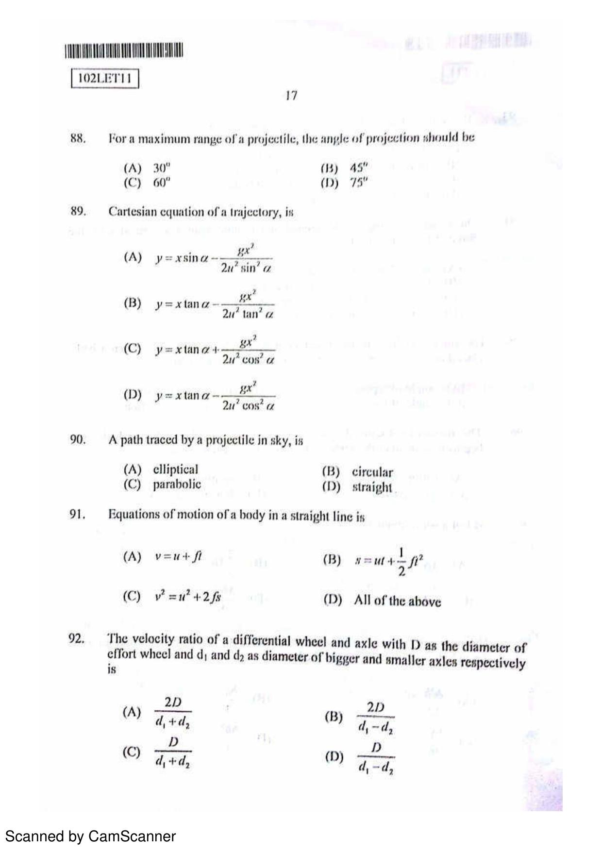 CUSAT CAT 2011 Lateral Entry Question Paper - Page 18