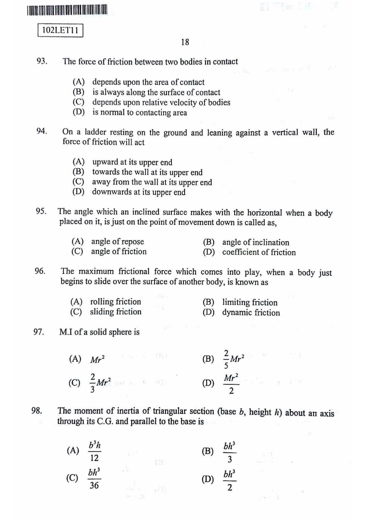 CUSAT CAT 2011 Lateral Entry Question Paper - Page 19