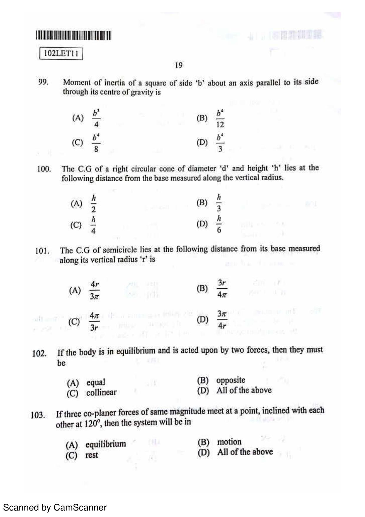 CUSAT CAT 2011 Lateral Entry Question Paper - Page 20