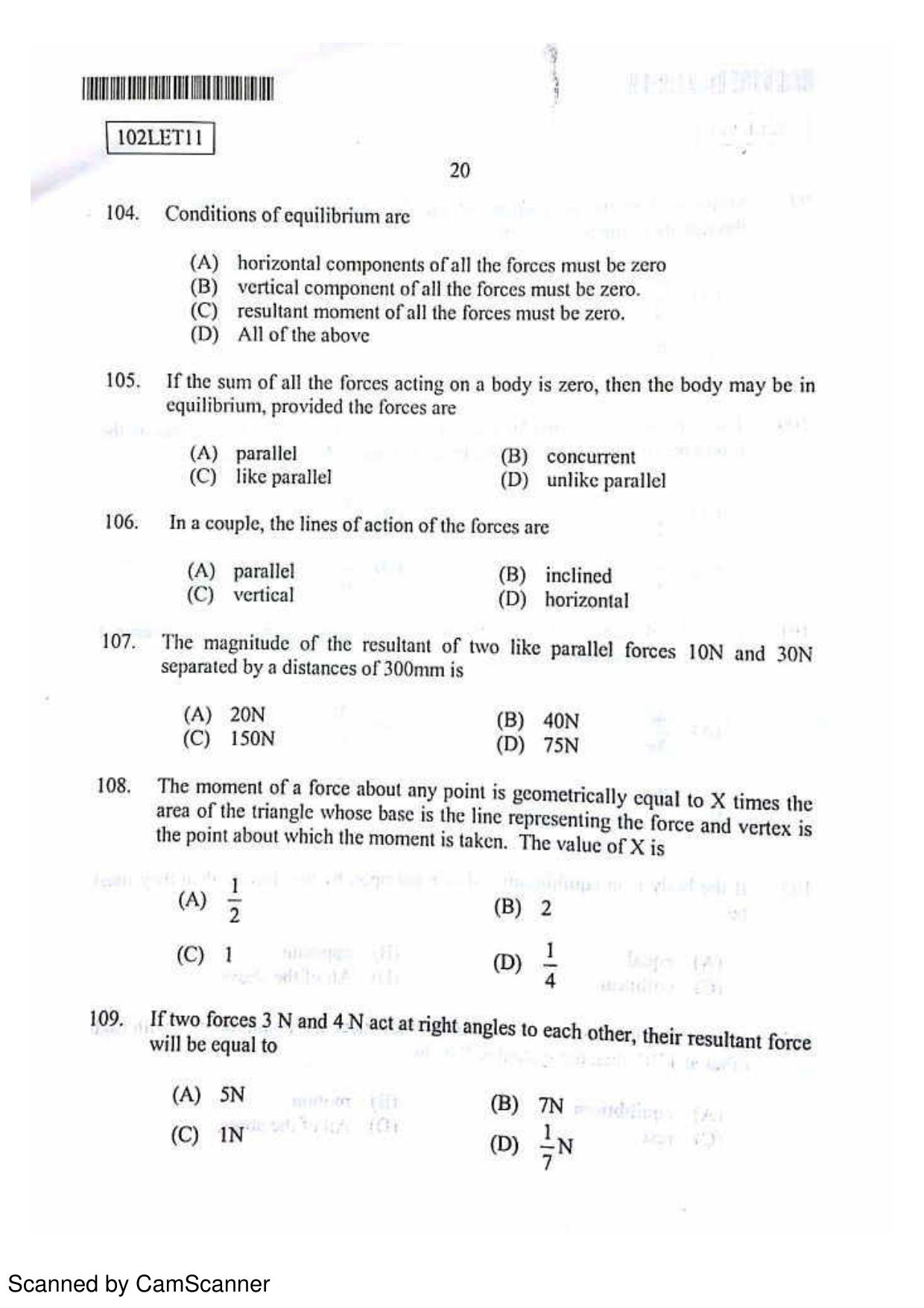 CUSAT CAT 2011 Lateral Entry Question Paper - Page 21