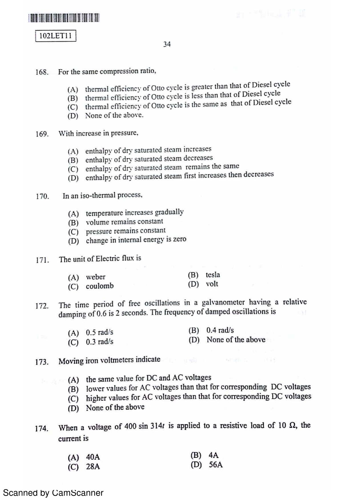 CUSAT CAT 2011 Lateral Entry Question Paper - Page 35