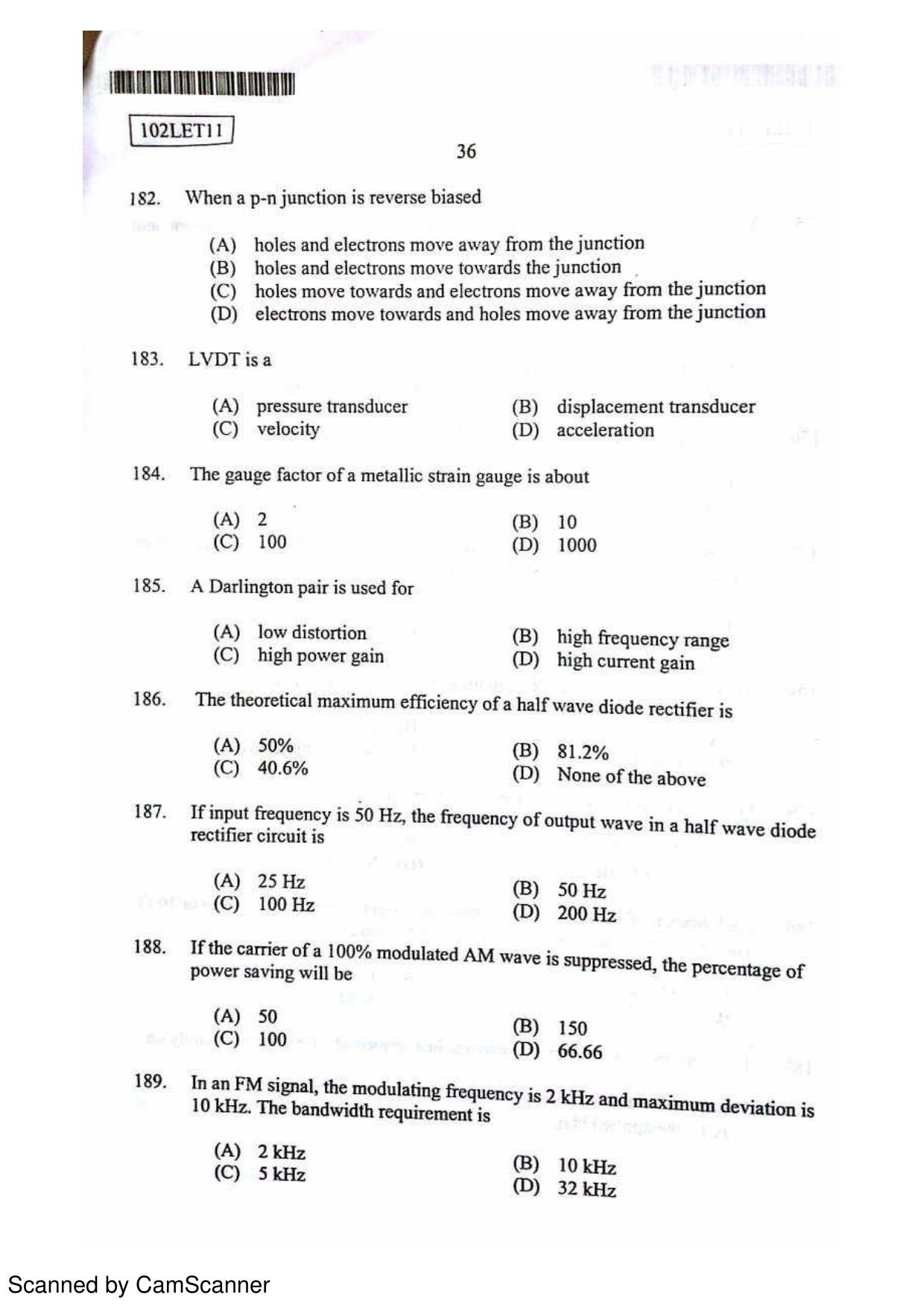 CUSAT CAT 2011 Lateral Entry Question Paper - Page 37