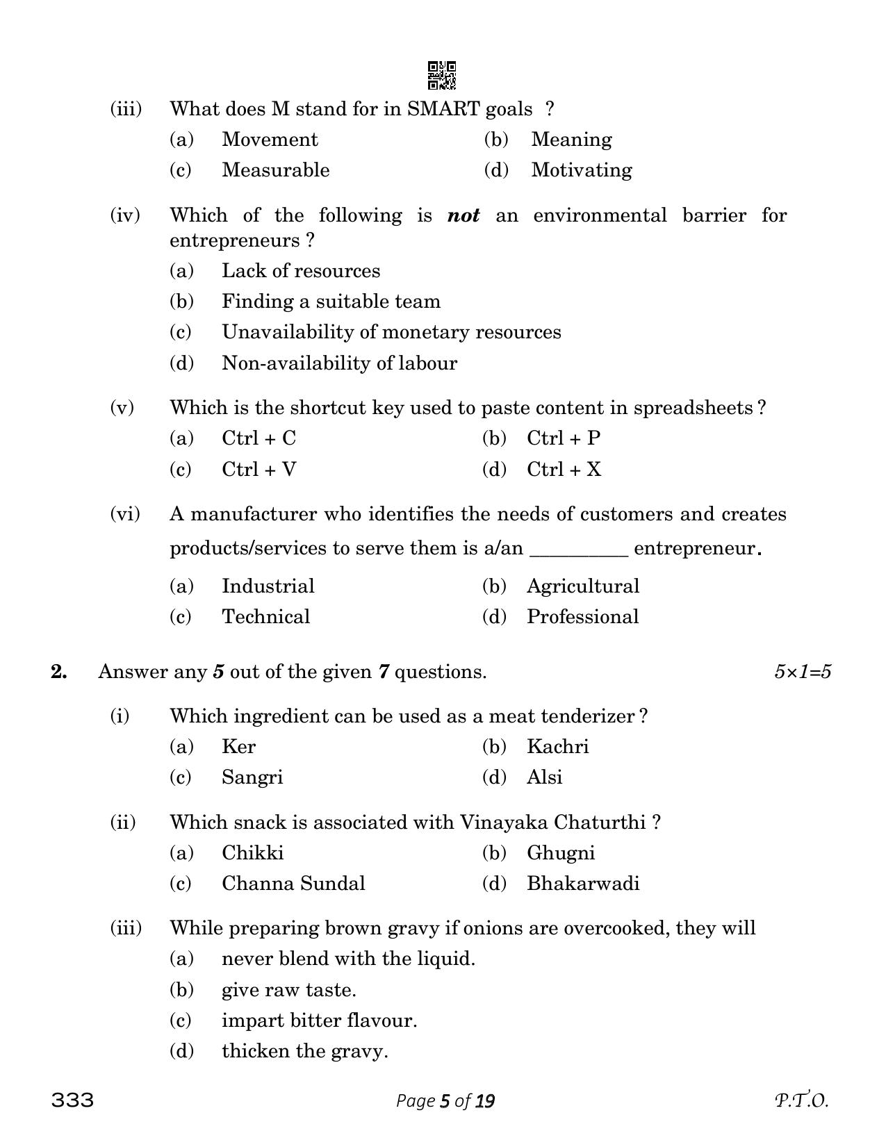 CBSE Class 12 food Production (Compartment) 2023 Question Paper - Page 5