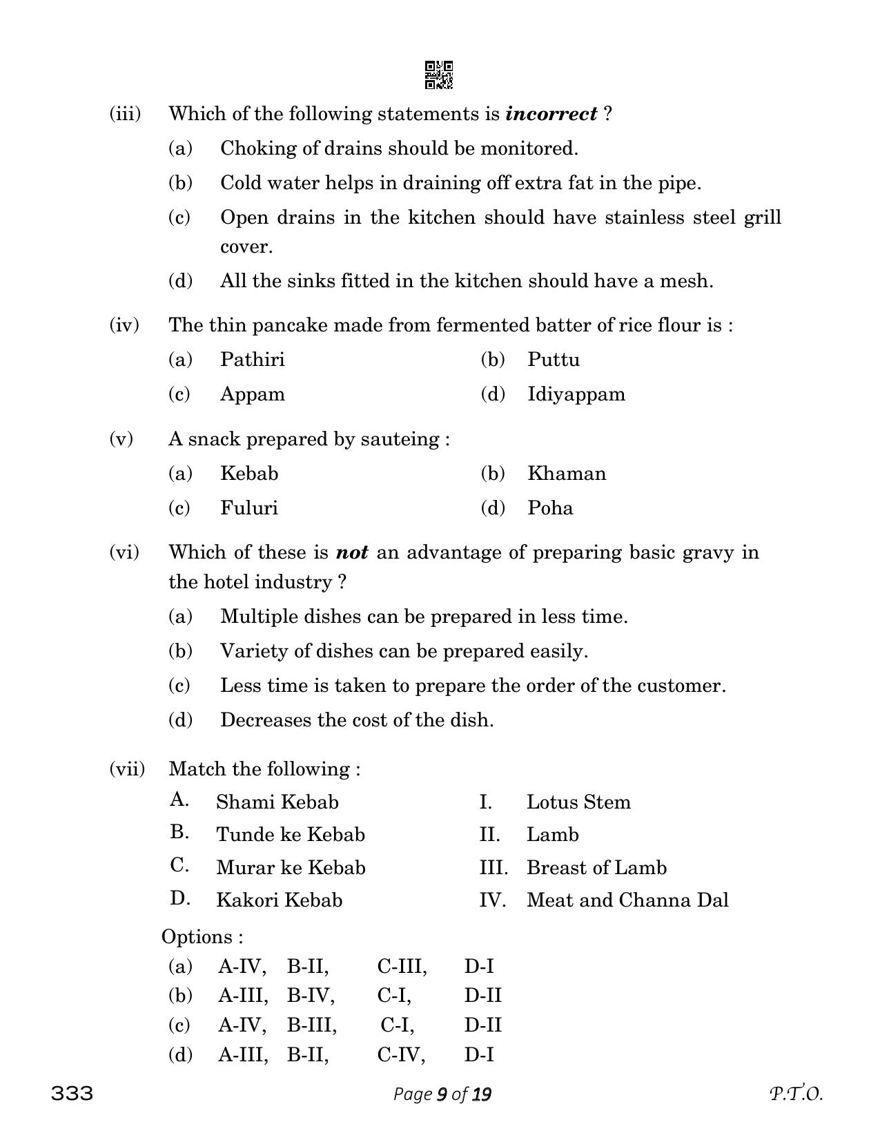 CBSE Class 12 food Production (Compartment) 2023 Question Paper - Page 9