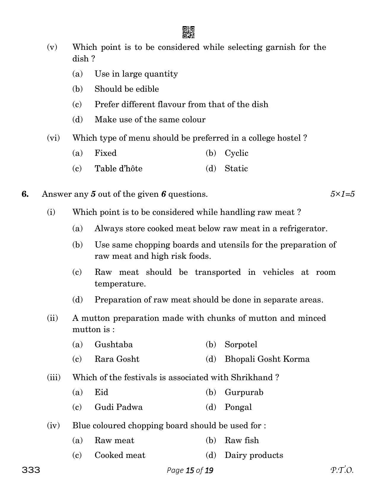 CBSE Class 12 food Production (Compartment) 2023 Question Paper - Page 15