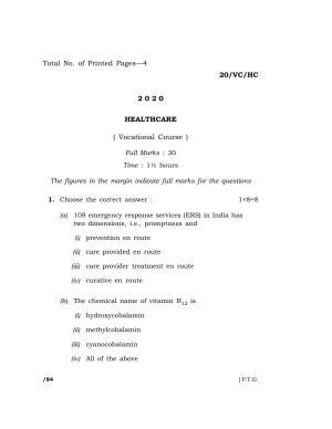 Meghalaya Board (MBOSE) Class 10 HEALTHCARE ( Vocational Course ) 2020 Question Paper
