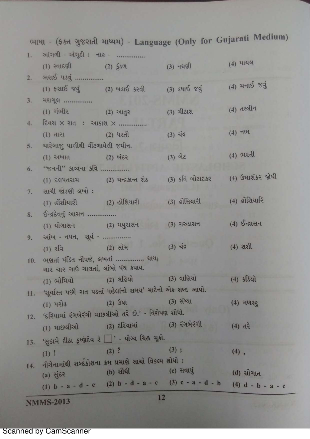 Gujarat NMMS 2013 Question Paper - Page 12