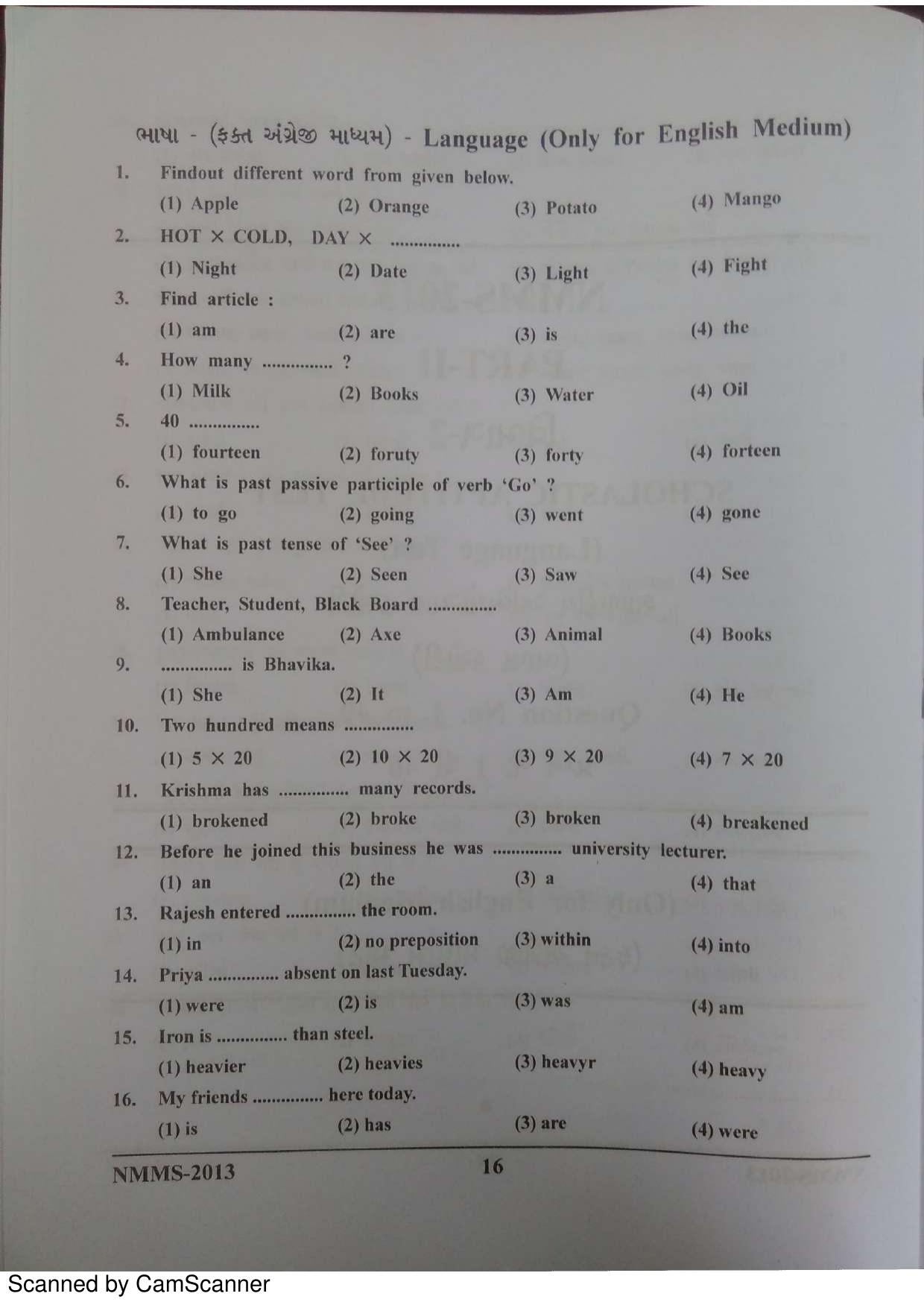 Gujarat NMMS 2013 Question Paper - Page 16