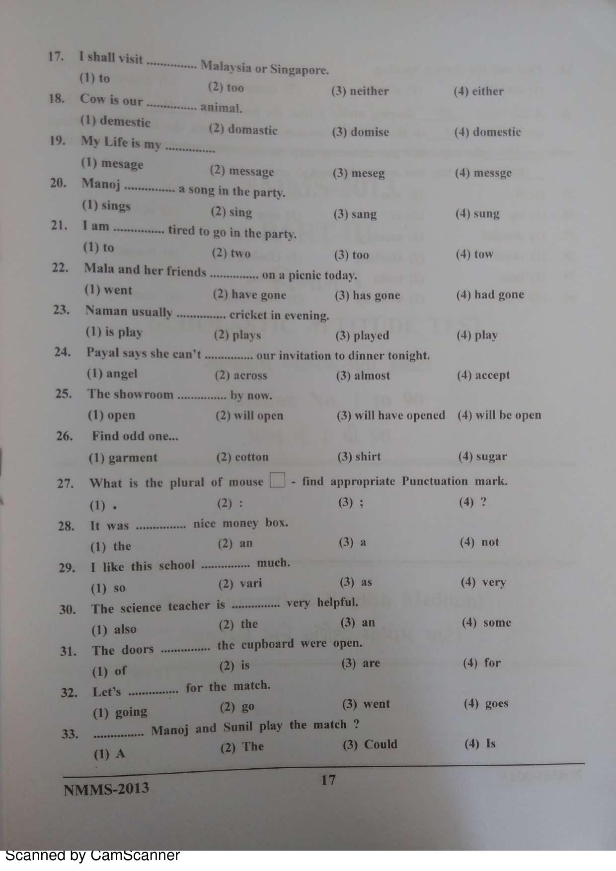 Gujarat NMMS 2013 Question Paper - Page 17