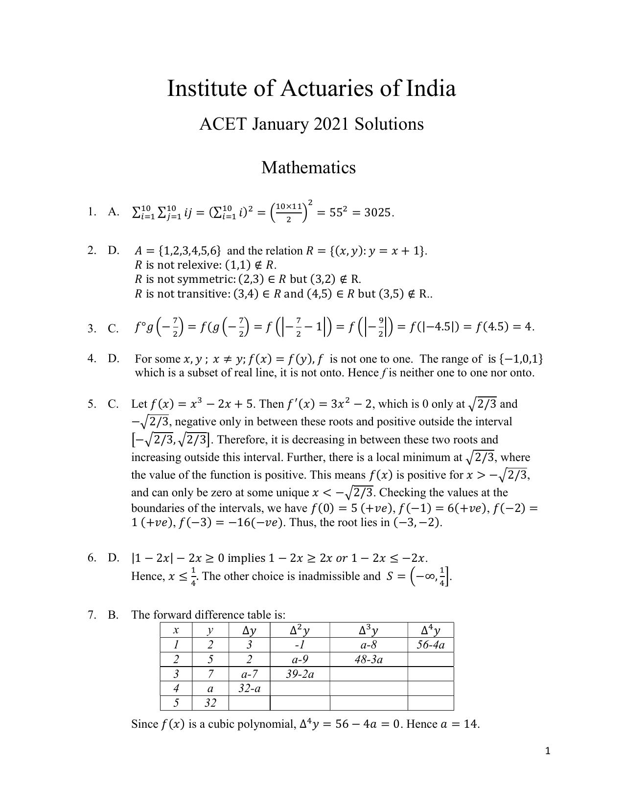 ACET January 2021 Solution - Page 1