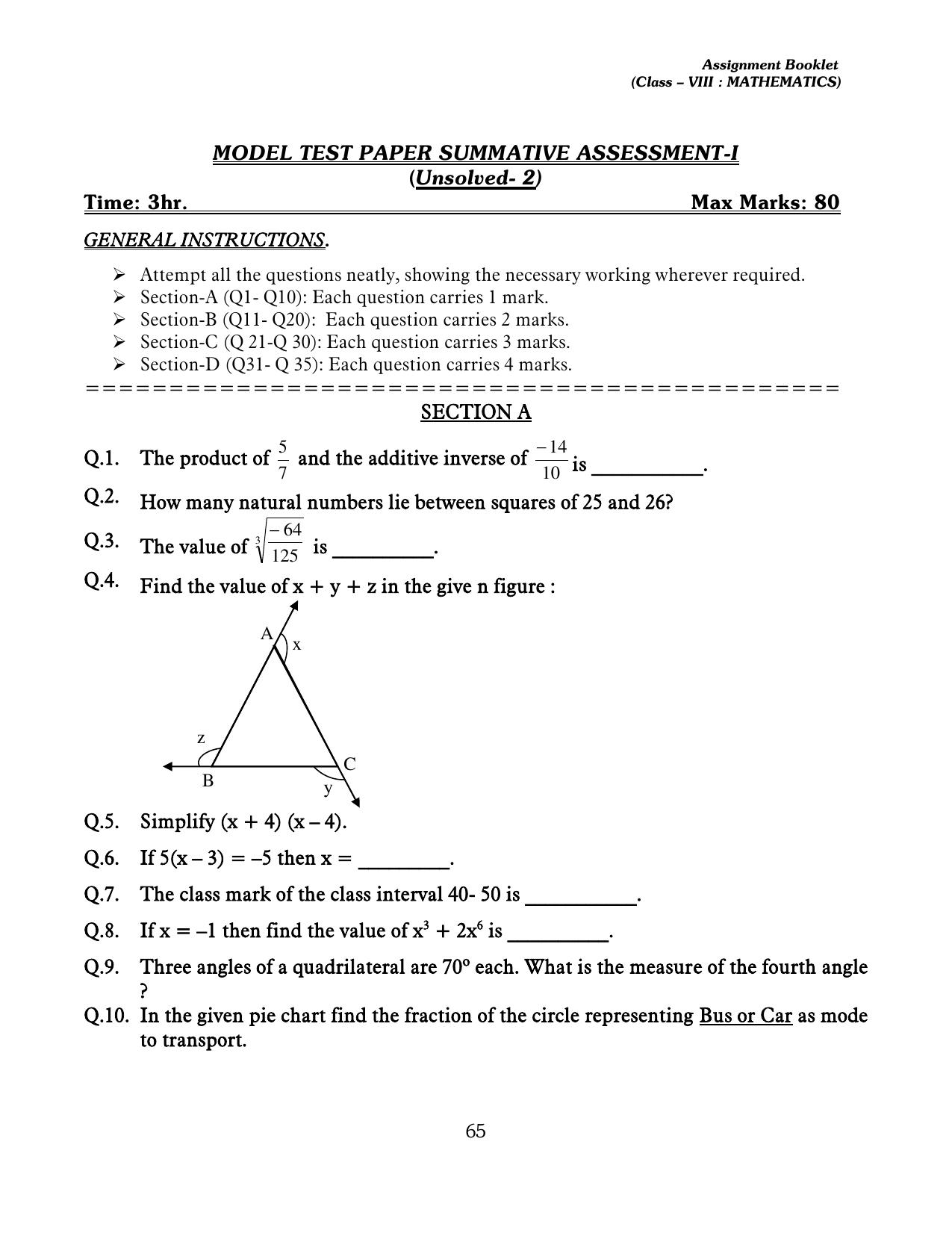 CBSE Worksheets for Class 8 Mathematics Assignment 13 - Page 55