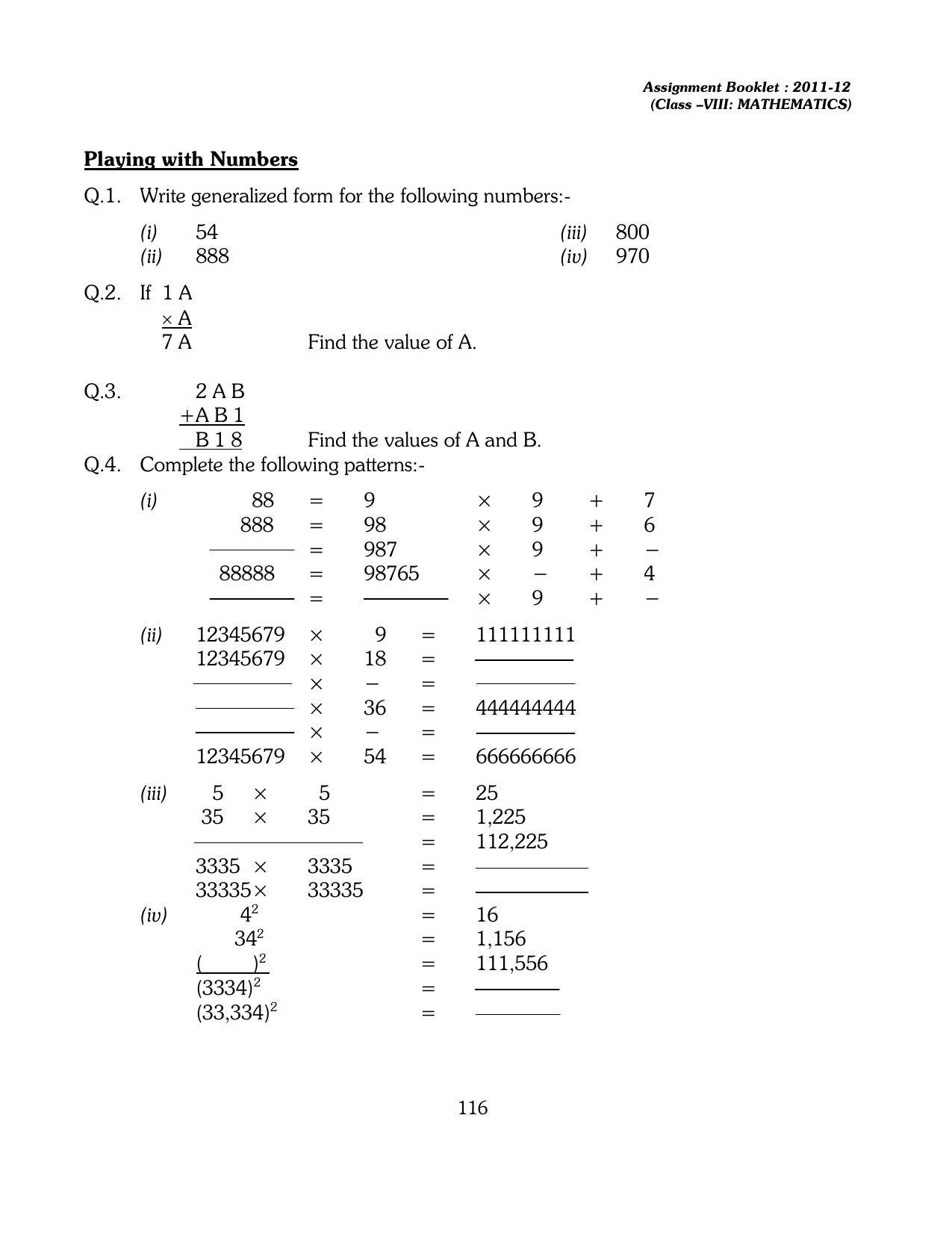 CBSE Worksheets for Class 8 Mathematics Assignment 13 - Page 106