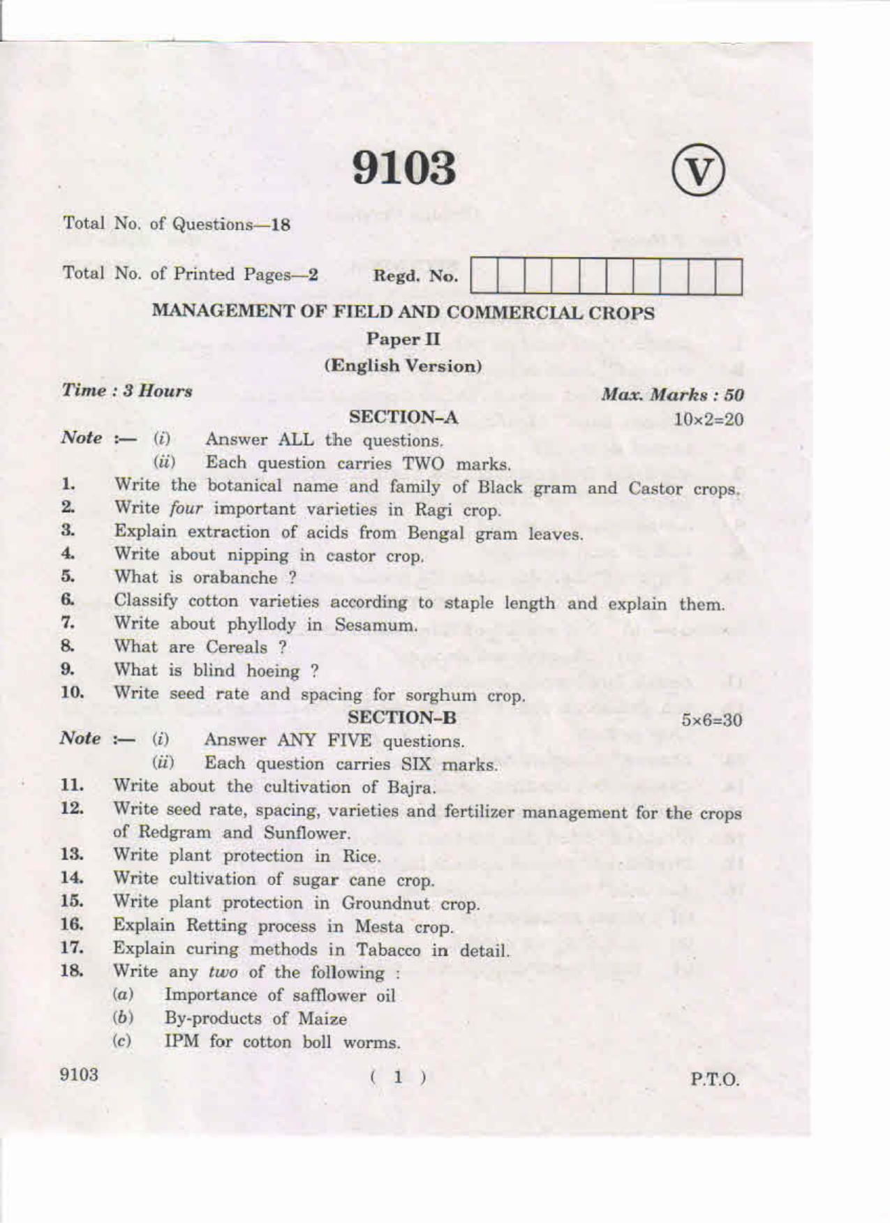 AP Inter 2nd Year Management of Field and Commericial Crops-II May-2019-Vocational Question Paper - Page 1