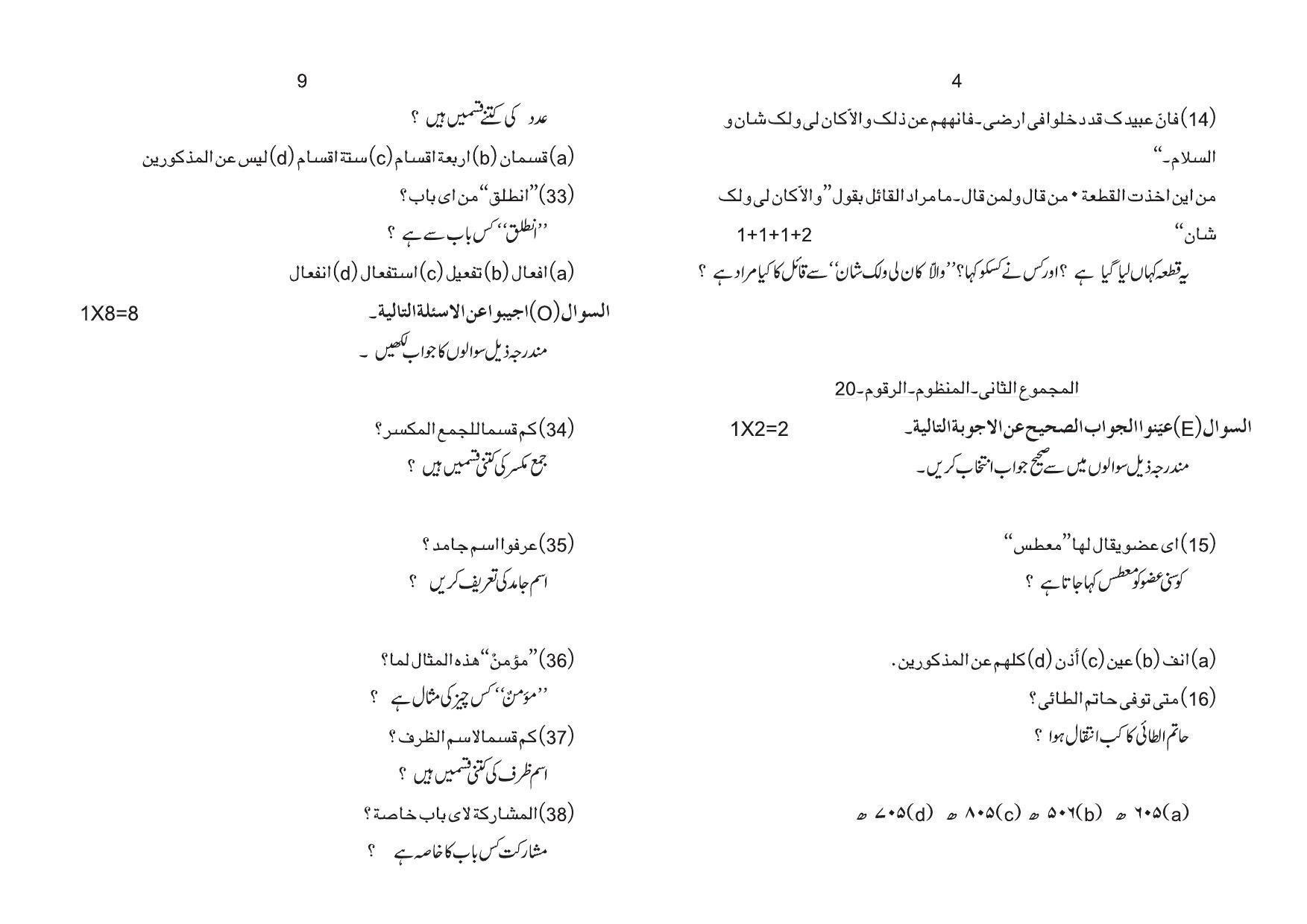 Tripura Board Arabic XI Question Paper 2023 - Page 4