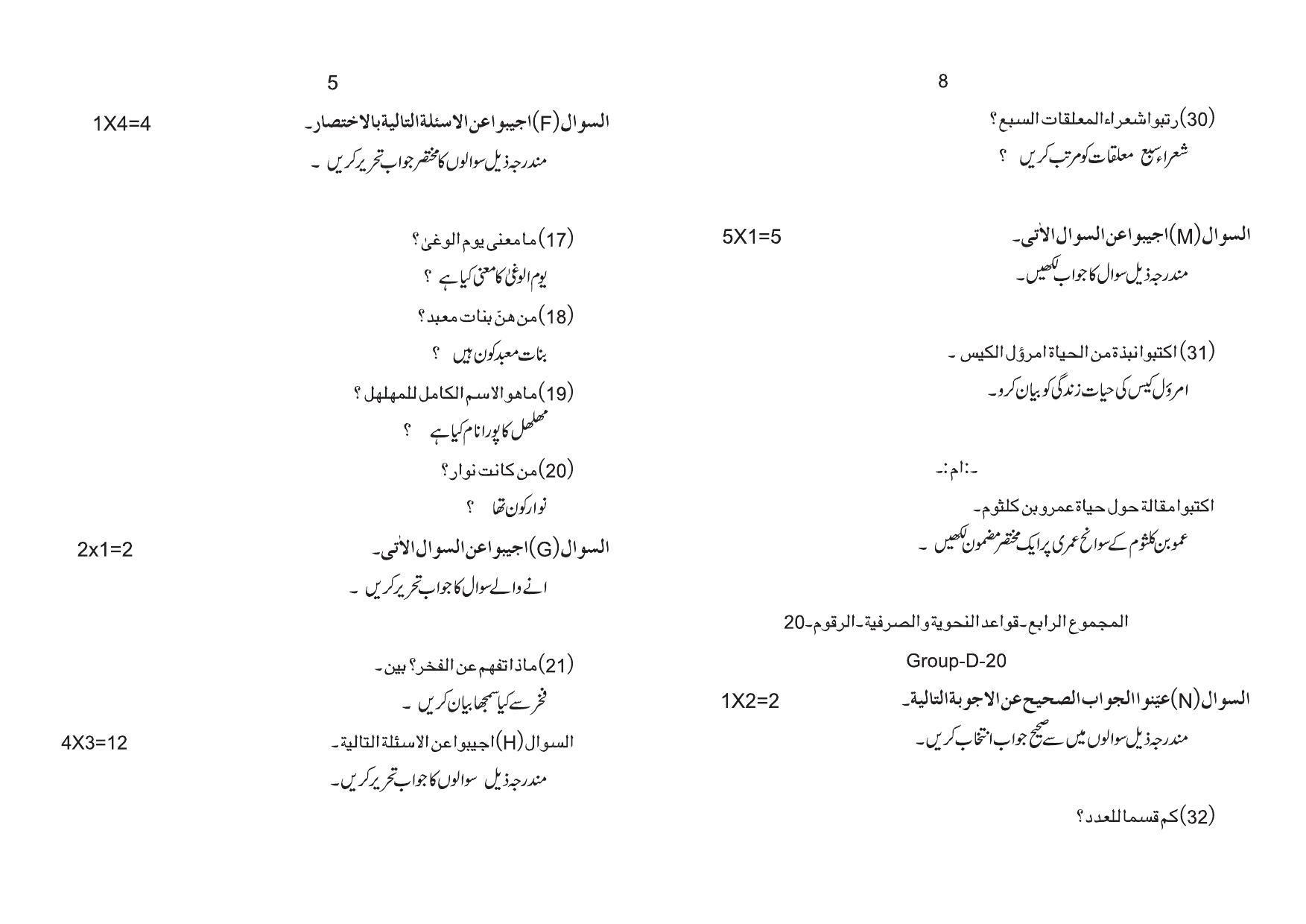 Tripura Board Arabic XI Question Paper 2023 - Page 5