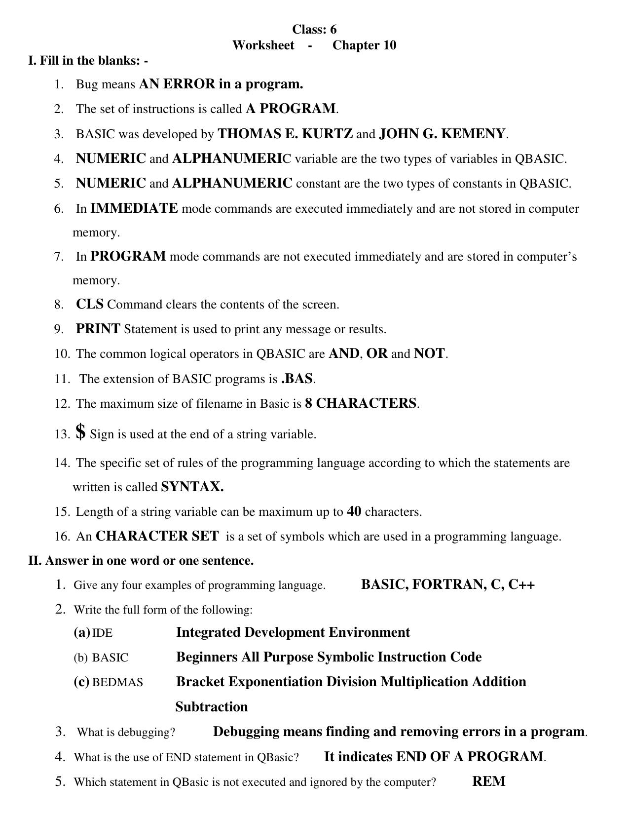 CBSE Worksheets for Class 6 Computer Science Assignment 9 - Page 1