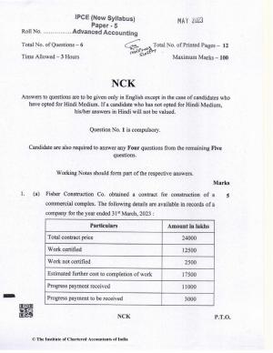CA Inter May 2023 Question Paper - Paper 5 – Advanced Accounting