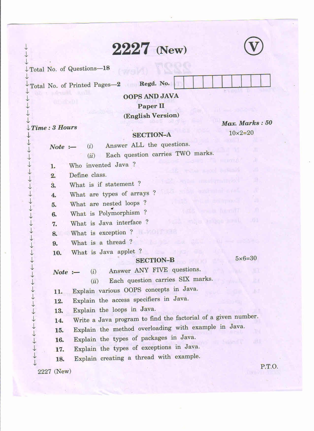 AP Inter 2nd Year Oops and Java-II (new) March-2020-Vocational Question Paper - Page 1