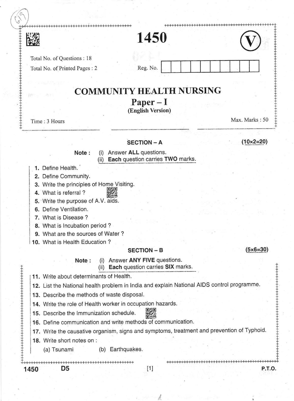 AP Intermediate 2nd Year Vocational Question Paper September-2021- Community_Health_Nursing-I - Page 1