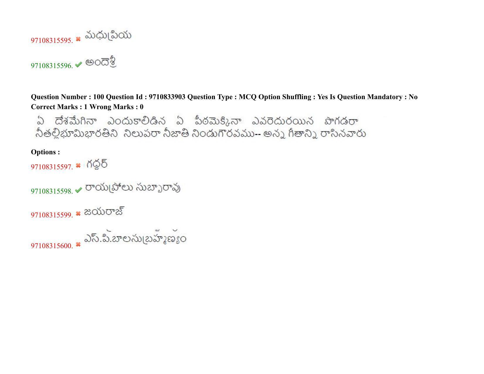 TS CPGET 2020 M.A. Telugu (Shift 2) Question Paper with Answer Key - Page 51