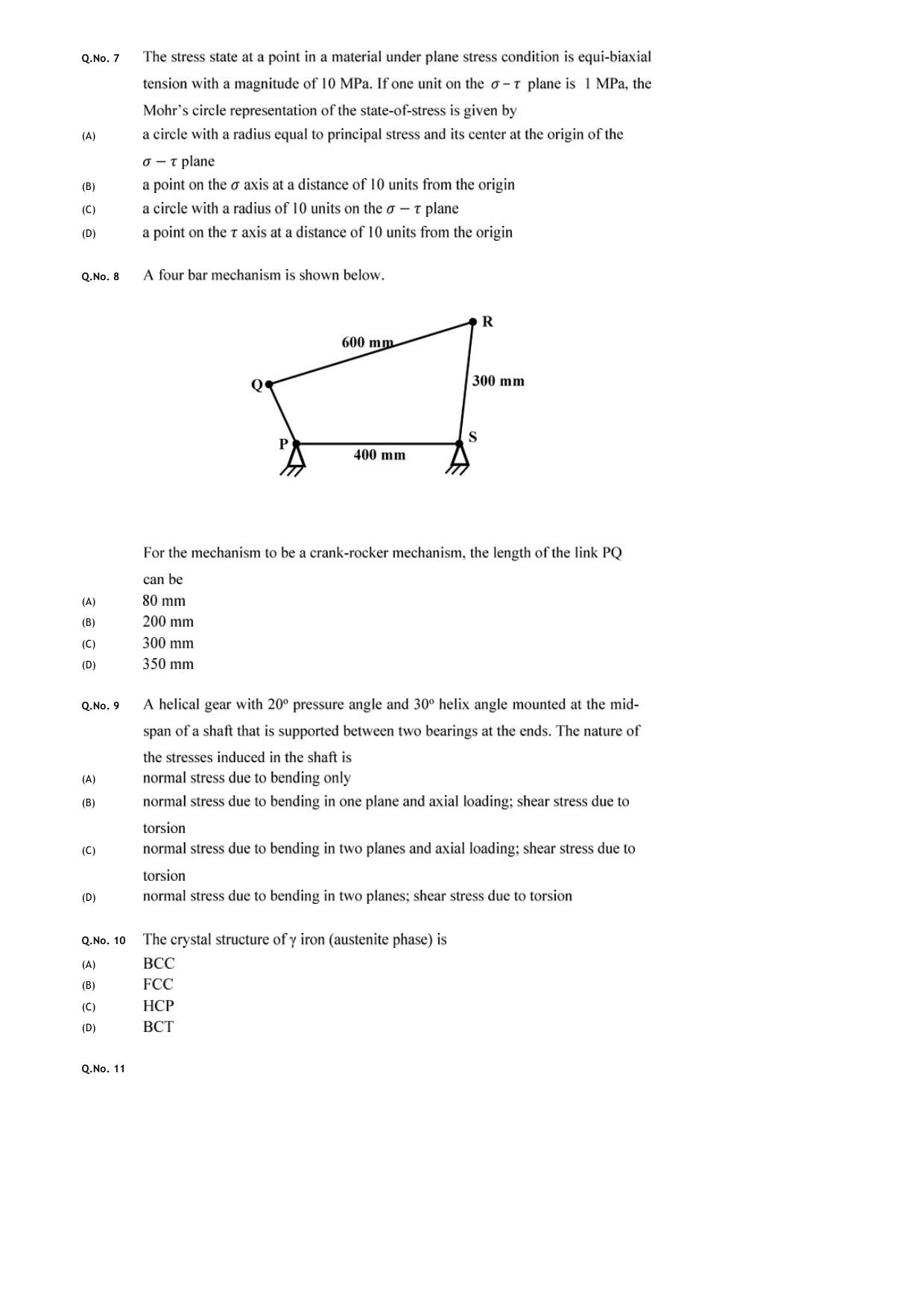 GATE 2020 Mechanical Engineering (ME) Question Paper - Page 6