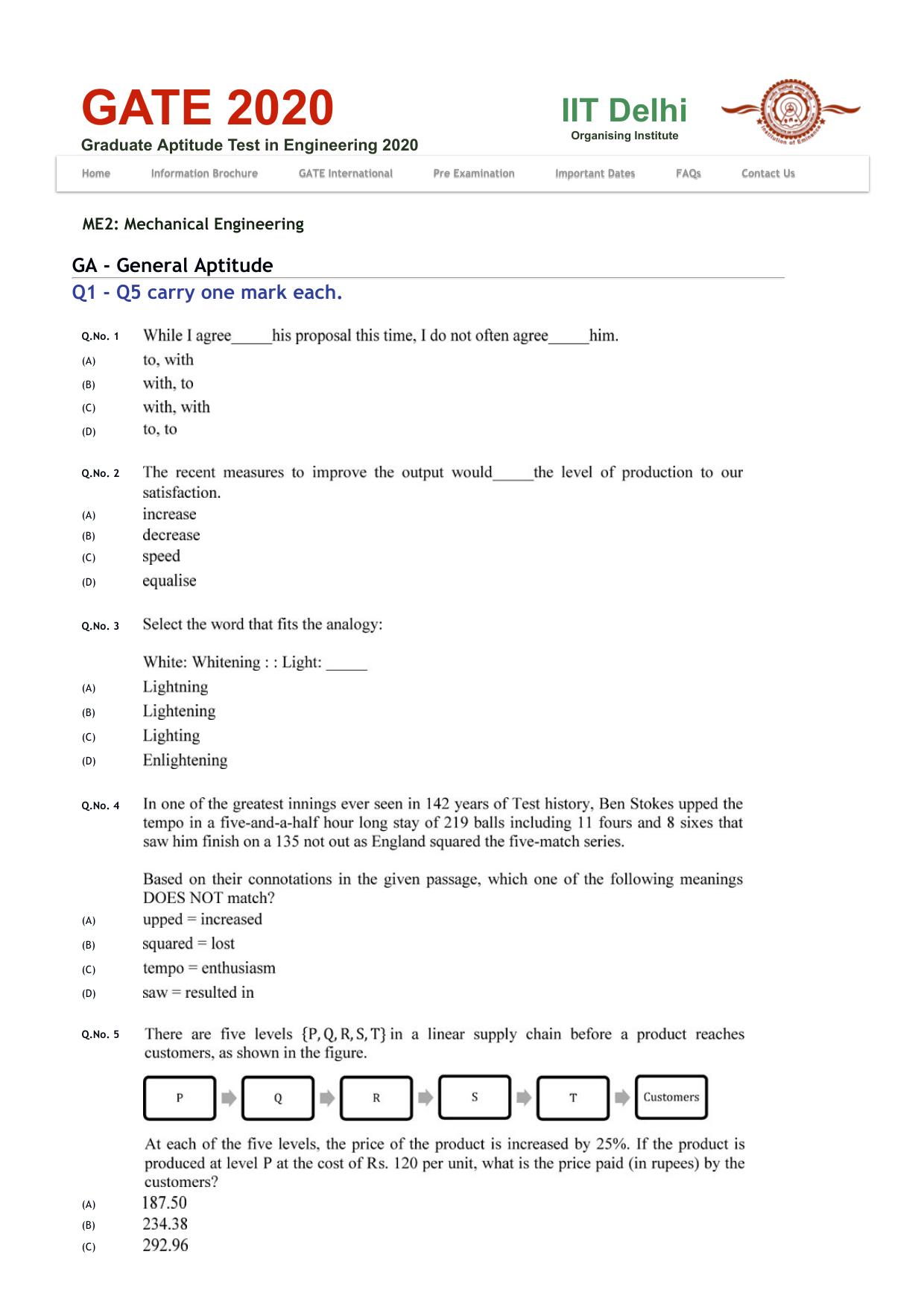 GATE 2020 Mechanical Engineering (ME) Question Paper - Page 22