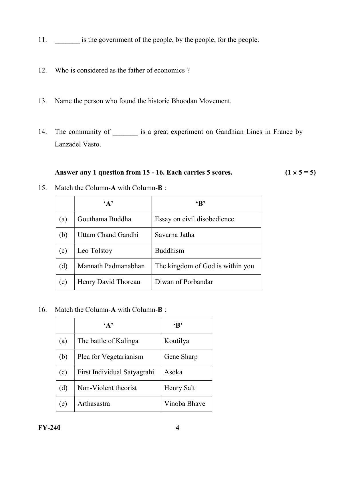 Kerala Plus One (Class 11th) Gandhian Studies Question Paper 2021 - Page 4