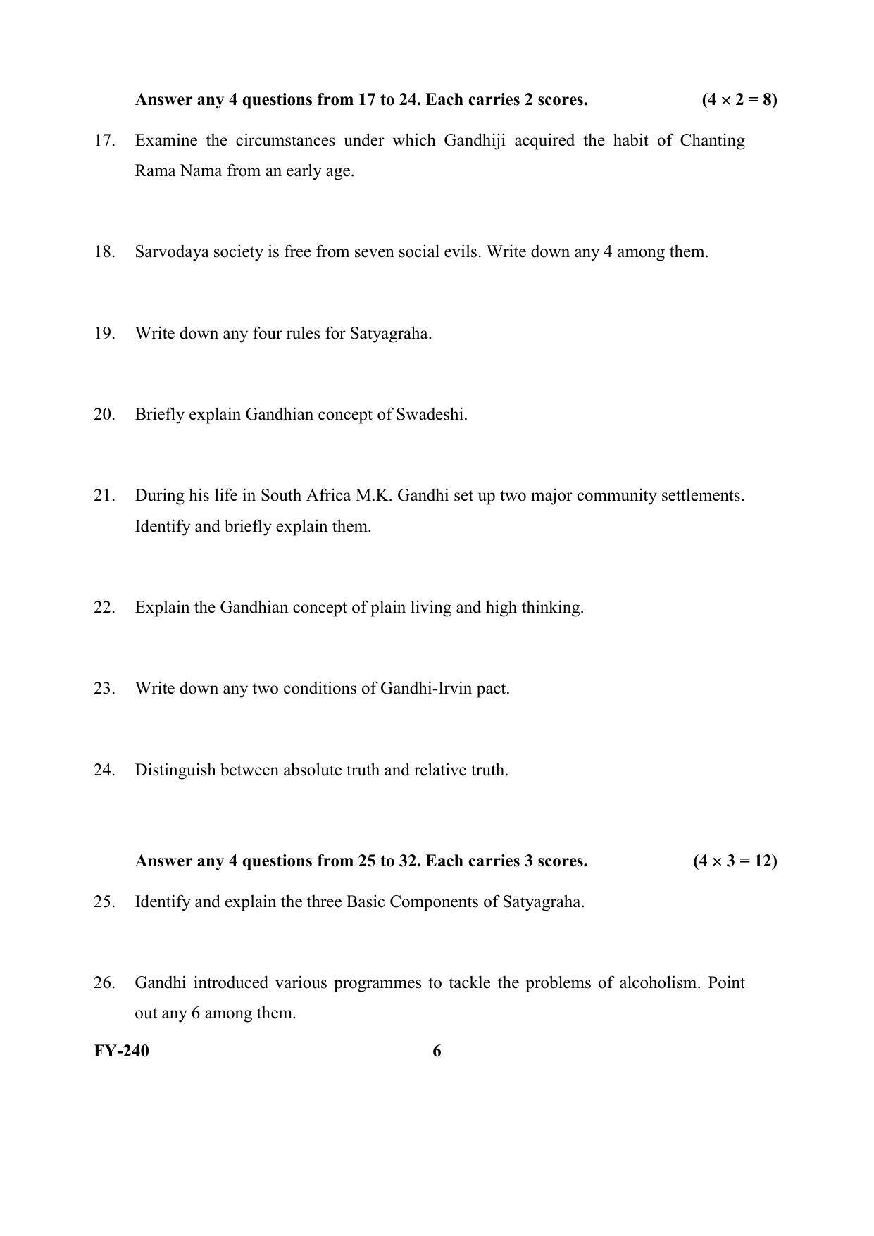 Kerala Plus One (Class 11th) Gandhian Studies Question Paper 2021 - Page 6