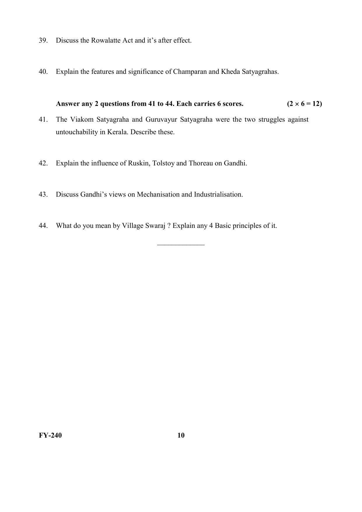 Kerala Plus One (Class 11th) Gandhian Studies Question Paper 2021 - Page 10