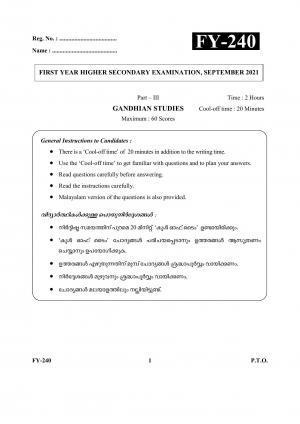 Kerala Plus One (Class 11th) Gandhian Studies Question Paper 2021