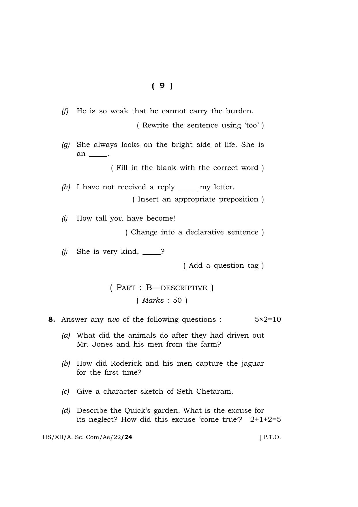 Meghalaya Board (MBOSE) Class 12 ALTERNATIVE ENGLISH (HS_XII_A.Sc.Com_Ae_22) 2022 Question Paper - Page 9
