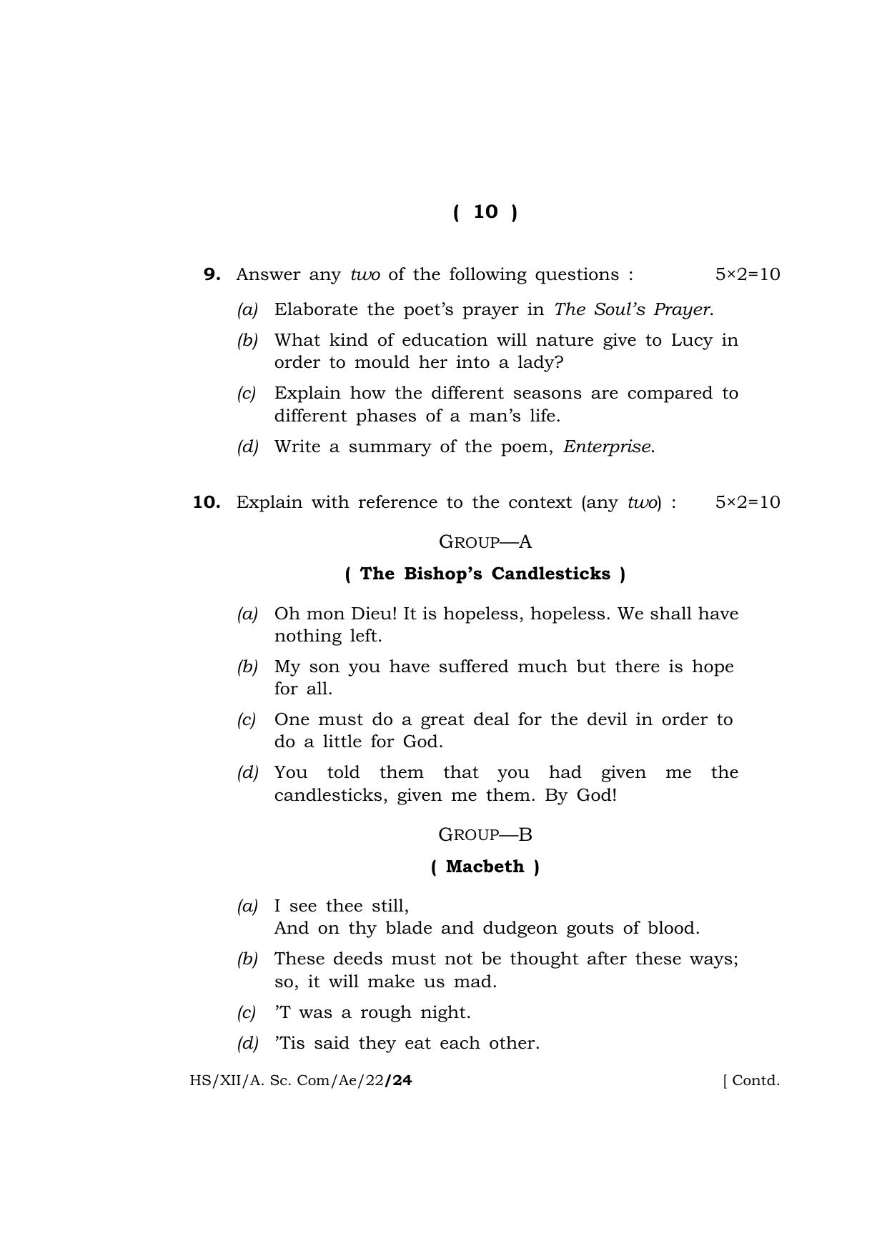 Meghalaya Board (MBOSE) Class 12 ALTERNATIVE ENGLISH (HS_XII_A.Sc.Com_Ae_22) 2022 Question Paper - Page 10