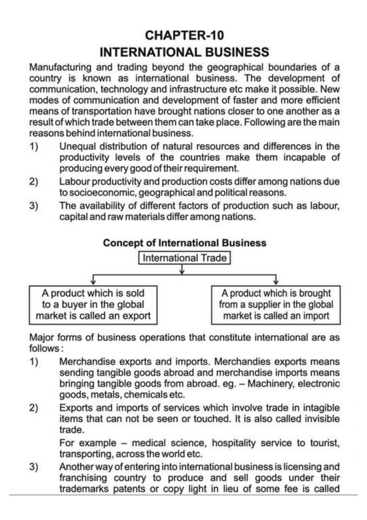Class 11 Notes, Question & Practice Paper - Business Studies (Topic 10 : International Business) - Page 2