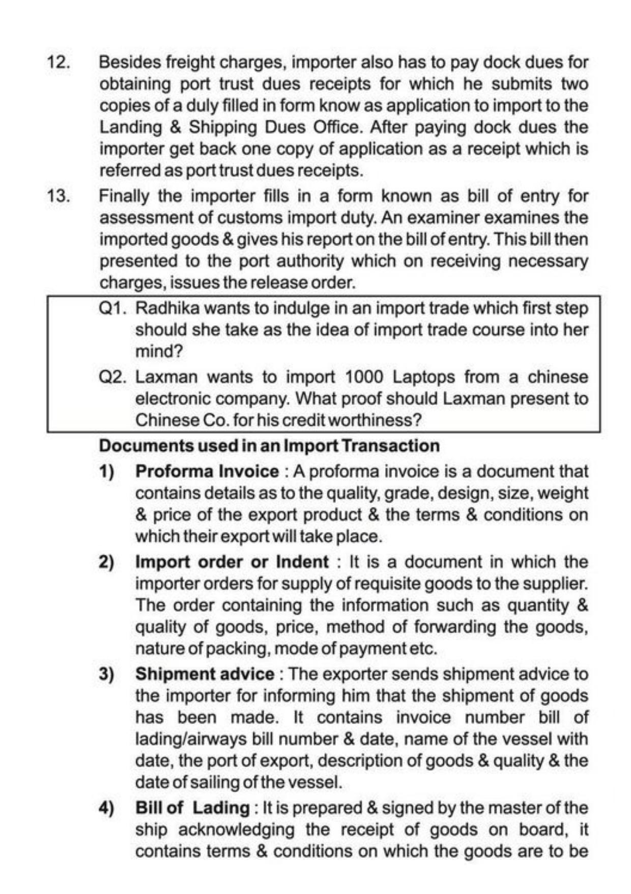 Class 11 Notes, Question & Practice Paper - Business Studies (Topic 10 : International Business) - Page 12
