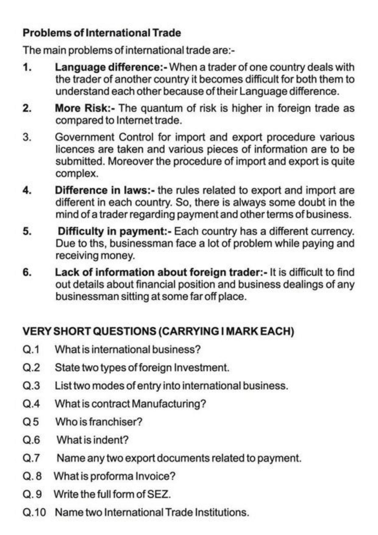 Class 11 Notes, Question & Practice Paper - Business Studies (Topic 10 : International Business) - Page 16