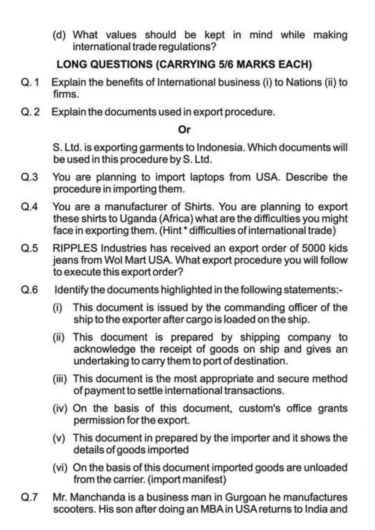 Class 11 Notes, Question & Practice Paper - Business Studies (Topic 10 : International Business) - Page 19