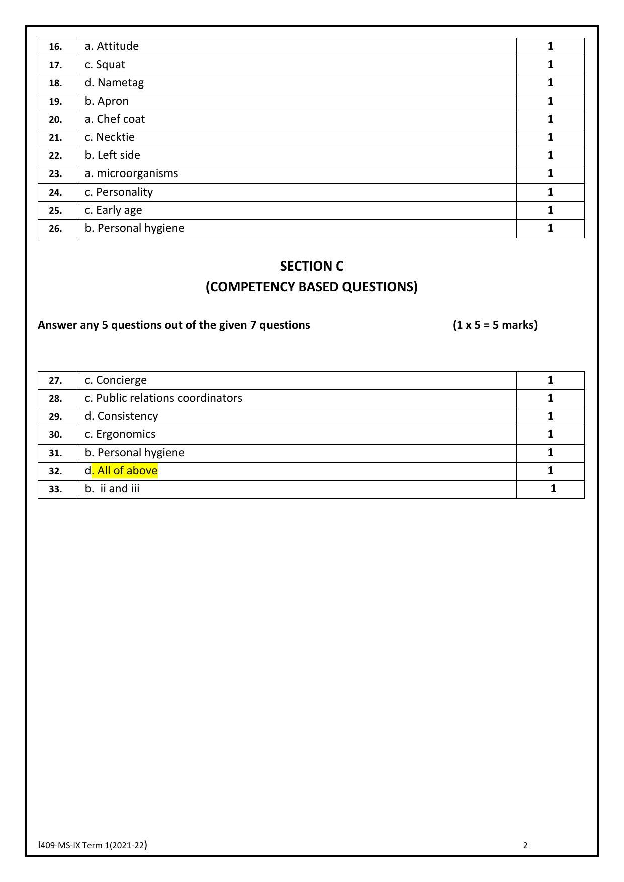 CBSE Class 10 Skill Education (Term I) - Food Production Marking Scheme 2021-22 - Page 2