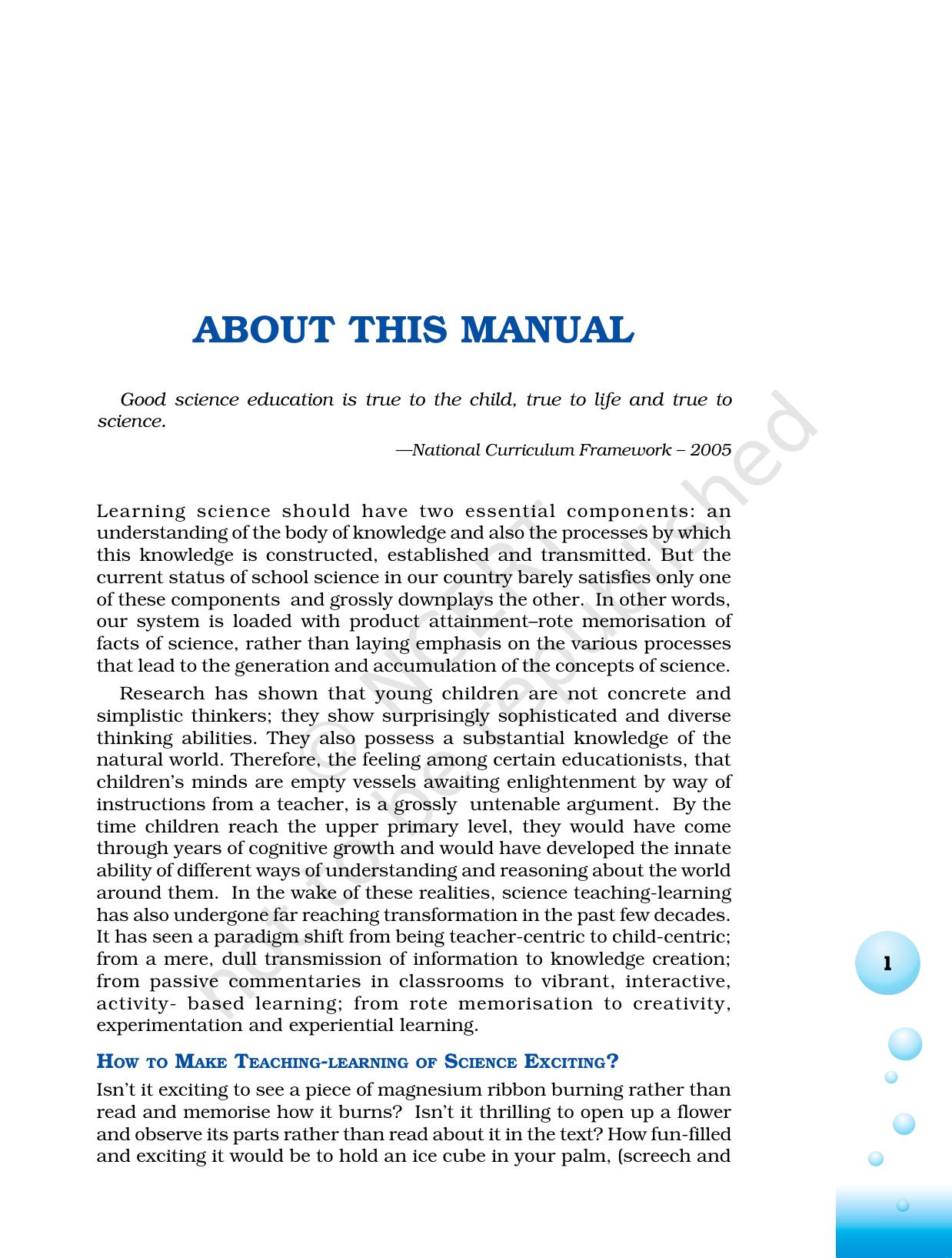 NCERT Laboratory Manuals for Class VI to VIII Science - About this Manual - Page 1