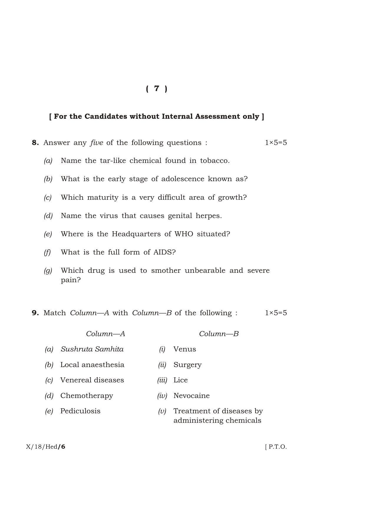 Meghalaya Board (MBOSE) Class 10 HEALTH EDUCATION 2018 Question Paper - Page 7