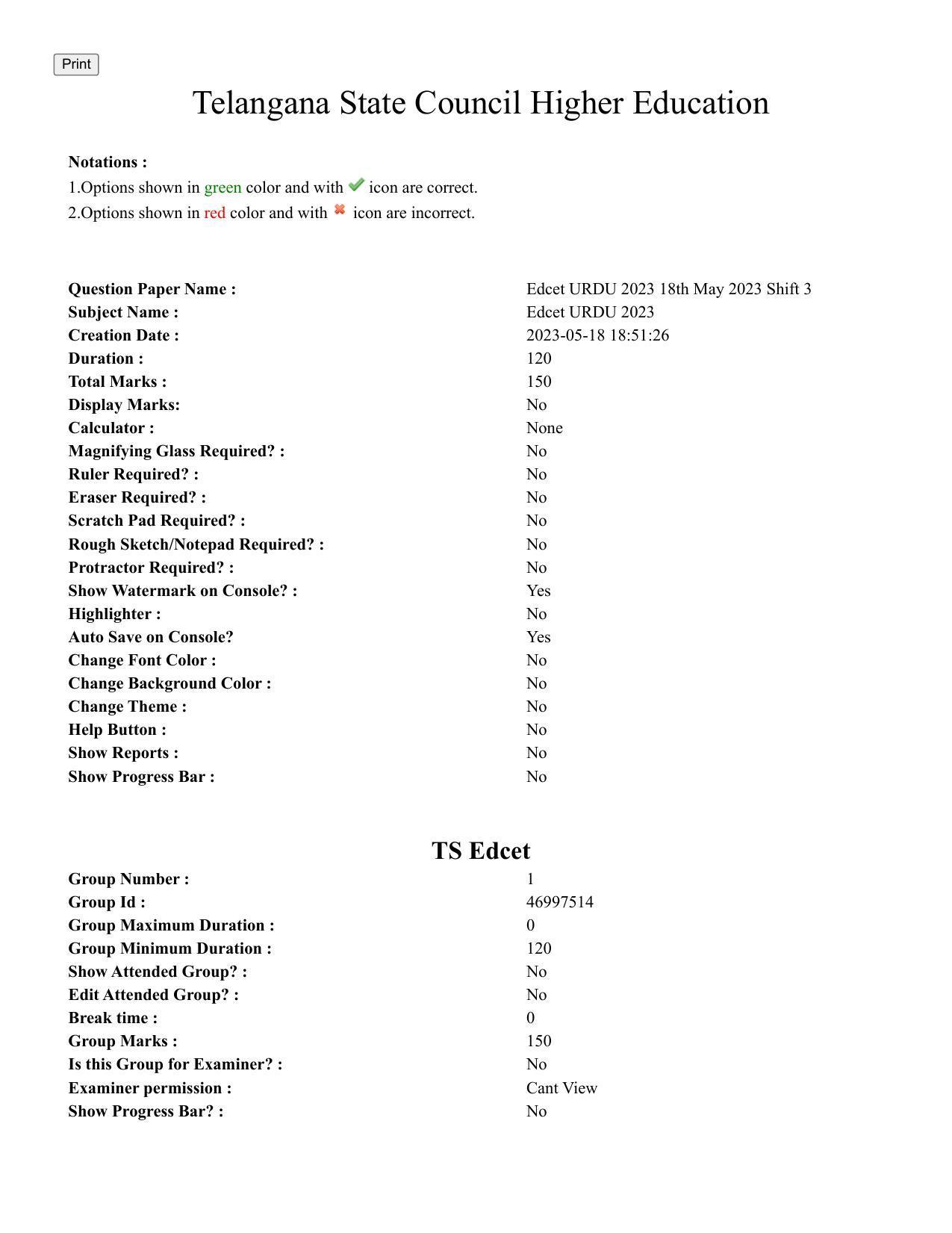 TS EDCET: 18th May 2023 Shift 3 (URDU) Question Paper and Answer Key - Page 1