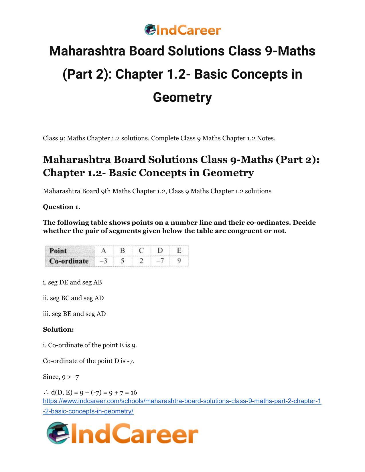 Maharashtra Board Solutions Class 9-Maths (Part 2): Chapter 1.2- Basic Concepts in Geometry - Page 2
